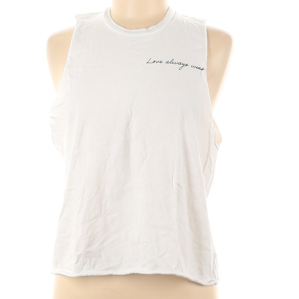 Beautiful and fun White Sleeveless Top with “Love Always Wins” on Front in M
